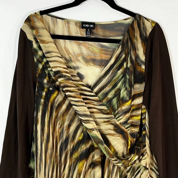 Ronen Chen Animal Print Stripe V-Neck‎ Long Sleeve Tunic Blouse Sheer 5/ US 14 - Picture 3 of 9